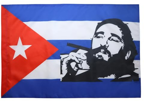 AZ FLAG Bandera Cuba con Fidel Castro 150x90 cm Cubana Poliéster 100D Funda | Uso interior y exterior Enseña costuras dobles y bordes reforzados con funda para mástil