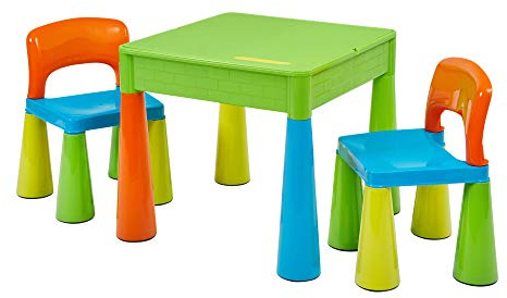 Liberty House Toys Spieltisch und Stühle mit Schreibfläche und Fläche für Lego, Sand, Wasser, oder zur Aufbewahrungs