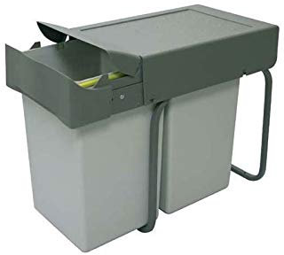 Poubelle de cuisine coulissante - 2 bacs - 28 l - Nombre de seaux : 2 - Décor : Gris - Contenance : Pour caisson de largeur : 300 mm - Hauteur : 398 mm - Profondeur : 450 mm - Largeur : 255 mm - Amortisseur : Sans - Matériau : Métal / Plastique - Sortie : Partielle - Type : - GOLLINUCCI