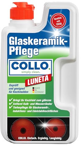 COLLO LUNETA Glaskeramik Reiniger 250 ml I Ceranfeldreiniger für Induktions- & Cerankochfeld I Wirksamer Reiniger gegen hartnäckige Verschmutzungen
