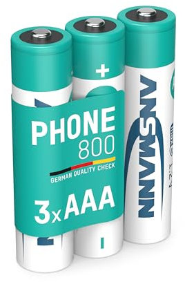 ANSMANN Telefon Akku AAA 800 mAh NiMH 1,2 V (3 Stück) - DECT Phone Micro AAA Batterien wiederaufladbar, maxE geringe Selbstentladung, ideal für Schnurlostelefon, Babyphone, Walkie-Talkie