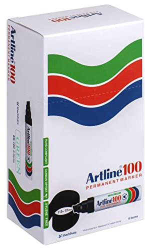 Artline 100 7.5-12mm Giant Chisel Tip Permanent Marker - Green [Pack of 6]