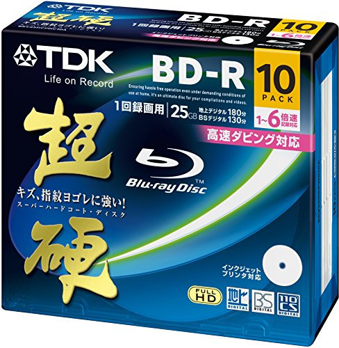 TDK BLU-Ray BD-R Disc 10 Pack - BD-R 25GB 6X - Super Hard Coating Surface