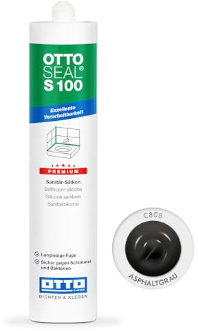 OTTOSEAL S 100 Premium-Sanitär-Silikon C808 asphaltgrau 300 ml – Sicher gegen Schimmel & Ideal für Bad, Küche & Wohnbereich – Hervorragend Glätt- & Modellierbar