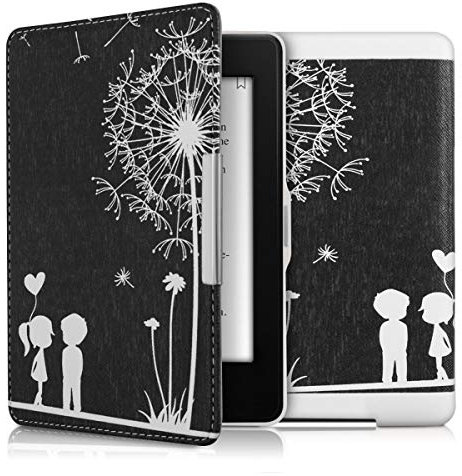 kwmobile Klapphülle kompatibel mit Amazon Kindle Paperwhite Hülle - eReader Case (für Modelle bis 2017) - Pusteblume Love Weiß Schwarz