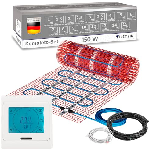 VILSTEIN Elektrische Fußbodenheizung 150W/m² - Bodenheizung Elektrisch geeignet für Laminat, Fliesen & mehr - Elektro Fussbodenheizung - Elektrische Heizmatte Fußboden - 3m²