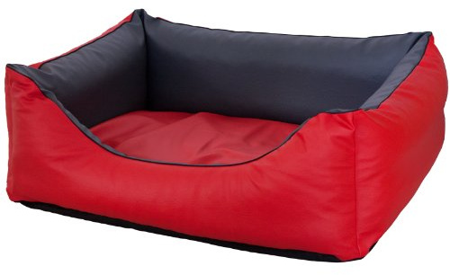 Orthopädisches Hundebett mittelgroße Hunde – Waschbares Hundekissen 【Wendebett】 Hundekorb aus Kunstleder - Formstabiles Hundesofa - Hundekörbchen mit erhöhten Rand, dog bed Rot/Grau 100 x 80 cm
