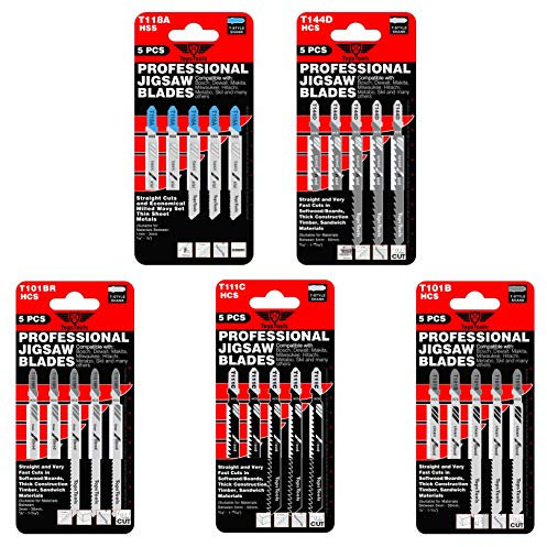 25 x TopsTools JSTTK5B T101B T101BR T111C T118A T144D Lame miste per seghetto alternativo compatibili con Bosch Dewalt Makita Milwaukee e molti altri