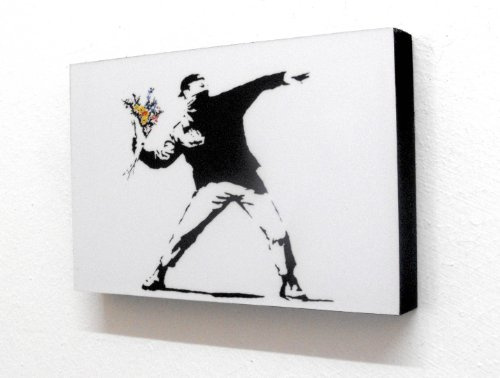 Banksy Flower Thrower Graffiti 6 X 4 Block Mounted Print (postcard size)