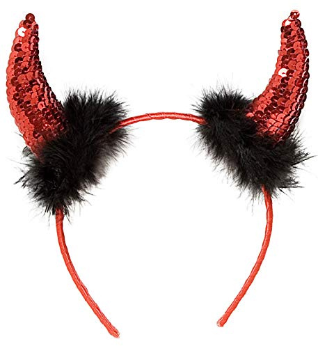 W WIDMANN MILANO Party Fashion - Teufelshörner mit Pailletten, Haarreif, Accessoire für Teufelskostüme, Halloween