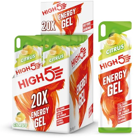 HIGH5 Running Gels - Carbohydrate Supplements for Quick Energy Release - Natural Fruit Juice & Caffeine-Free - Instant Energy Boost for Running, Cycling Nutrition & Endurance Sports (Citrus, 20 x 40g)