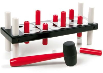 BRIO 30515 Bultbräda, svart | Pounding Bench 10 delar. I trä och plast med gummiklubba. För barn från 12 månader. Tränar färger, öga-hand-koordination