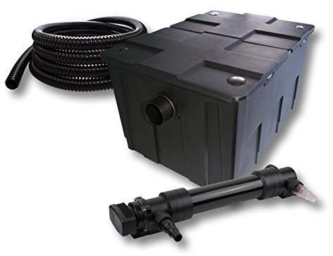 SunSun Komplettset: CBF-550 Teichfilter bis 60000 L Teichfilteranlage als Durchlauffilter, CUV-636 Teichklärer UVC Klärer mit 36W, 5m Teichschlauch 25 mm (1)