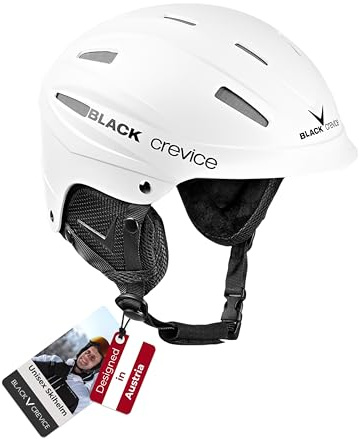 BLACK CREVICE Ischgl Casco de esquí I Casco esquí a Prueba de Golpes con diseño Deportivo Hombre y Mujer I Casco de Snowboard y esquí Transpirable I Tamaño Ajustable (M, Blanco)