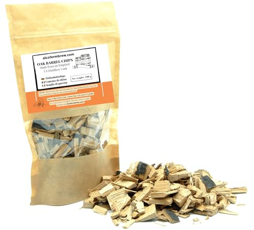 AlcoFermBrew Eichenholzchips Bourbon 100g - Amerikanische Eichenholzchips | Eichenholzspäne | Räucherholz | Eichenholz Chips | Holzspäne | Holzfässer