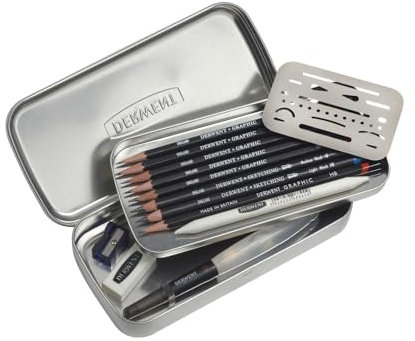 Derwent Line & Wash Sketching Set, Skizzierset, Zeichenset, Enthält 6 Graphit-Zeichenstifte, 2 Wasserlösliche Stifte & Zubehör, Professionelle Qualität, 2302162 14-teiliges Set