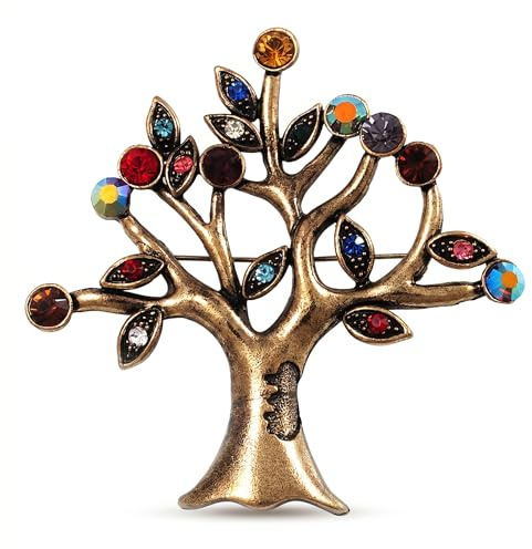 Broche arbre multicolore vintage (ton bronze) – 7,5 cm de long, taille unique, Pas de type de métal, diamante