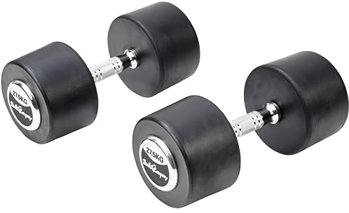 Deluxe gummierte Studio Hanteln schwarz/Bad Company Rundhanteln inkl. Chrom-Applikationen - 2 x 27,5 Kg Deluxe Hanteln