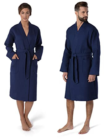 Möve Homewear Kimono Waffelpiquée in Gr. M aus 100 % Baumwolle, deep sea