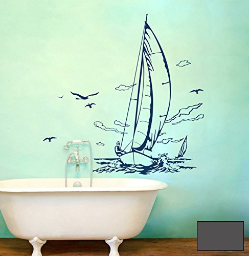 Wandtattoo Wandaufkleber Segler Segelboot Meer Sailor Schiff M1507 - ausgewählte Farbe: *Dunkelgrau* ausgewählte Größe:*XS 43cm breit x 60cm hoch