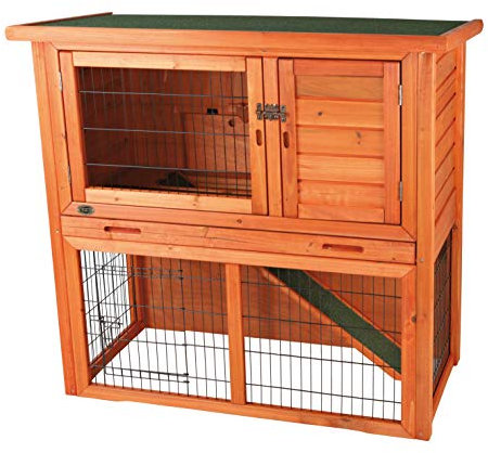 TRIXIE verriegelbares und wetterfestes Kleintierhaus natura Meerschweinchenstall mit Freilaufgehege, 104 × 97 × 52 cm, braun- 62301