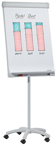 FRANKEN Flipchart, Beschreibbar, Magnetisch, Mobil, Mit Rollen, Whiteboard mit Ständer, Papierhalterung und Stifteablage, 67 x 95 cm, PRO Mobil, FC41, grau