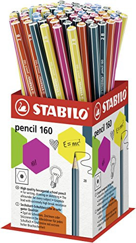 Bleistift mit Radiergummi - STABILO pencil 160 in in pink, blau, orange, gelb, petrol - 72er Display - Härtegrad 2B