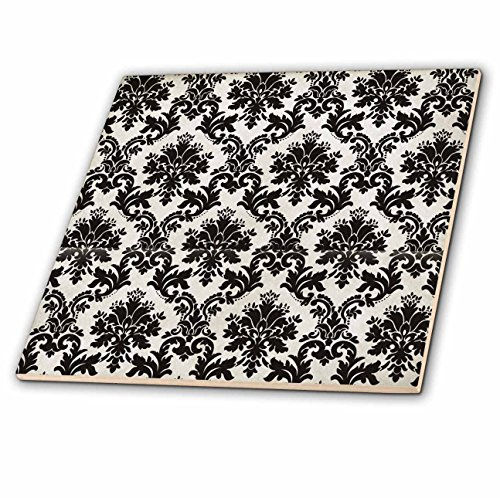 3dRose ct_48542_4 Black Dark Damask Ceramic Tile, 12-Inch