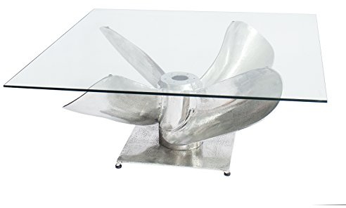 invicta INTERIOR Maritimer Couchtisch Ocean L Glasplatte mit Schiffsschraube Silber antik hochwertige Aluminiummetall Legierung