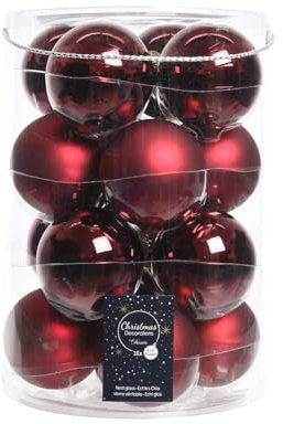 Lot de 16 boules de Noël en verre - Bordeaux brillant mat - 8 cm