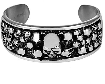 DonDon Herren Armband Armreif Edelstahl mit Totenköpfen