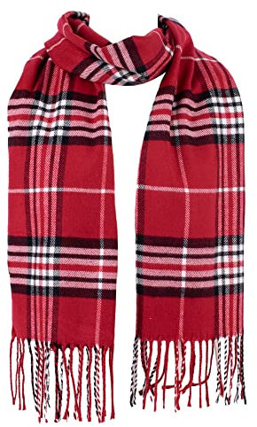 Hat To Socks Herrlich Weicher Klassisch Karierter Winterschal für Damen und Herren - Warm und Elegant (Rot)