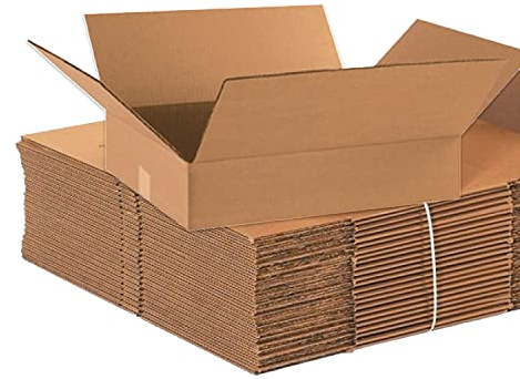 BOX USA 18144 Flat Corrugated Cardboard Box 18 L x 14 W x 4 H, Kraft, For Shipping, Packing and Moving (Pack of 25)