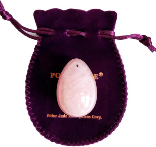 Rosenquarz Yoni Ei, gebohrt, Mittel, mit Zertifikat und Anleitung, Pink Love Stein, für Frauen Beckenbodenmuskulatur und Gegen Harninkontinenz mit besseren Kontrolle über die Blase, die von Polar Jade stärken zu