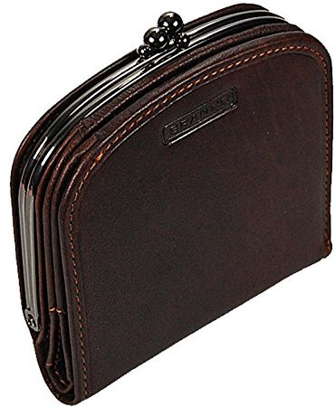 GoBago Damenbörse Portemonnaie Geldbeutel Bügelbörse Damen Geldbörse Leder (Braun)