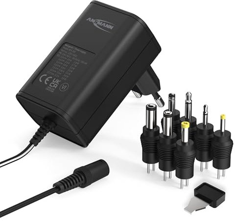 ANSMANN Alimentatore universale 7 spinotti APS 300 3-12V - Caricatore per dispositivi elettronici connettori intercambiabili 300mA tensione regolabile