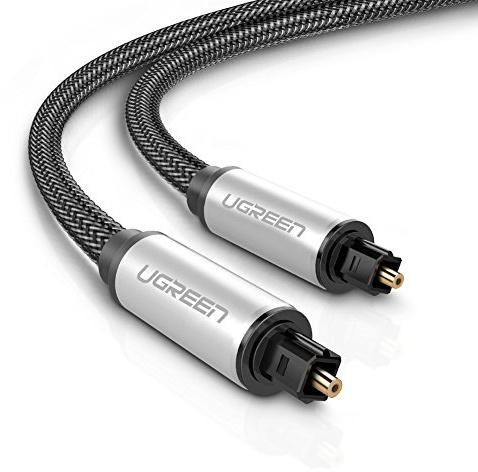 UGREEN 10541 Câble Optique Audio Numérique en Nylon Tressé Cordon Fibre Optique Toslink Connecteur 24K Plaqués Or pour Barre de Son, Home Cinéma, TV, PS4, PS3, Xbox, Amplificateur, TV Box (10ft 3m)