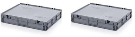 Auer Packaging 2x Eurobehälter-Eurobox 80 x 60 x 13,5 cm mit Scharnierdeckel inkl. gratis Zollstock 2er Set