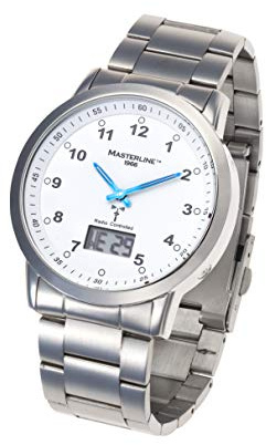 Masterline 1966 Funk Herren Armbanduhr Funkuhr Travel-Line II Weiss Edelstahl ML06128012