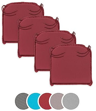sleepling Sitzkissen Outdoor 4er Set, Stuhlkissen 44x47 cm, Auflage Stuhl, Sitzauflagen Gartenmöbel, Made in EU, Eckbänder, Bezug abnehmbar und waschbar, 6 cm dick, rot