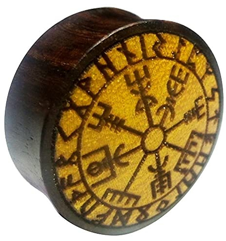 CHICNET Flesh Plug Vegvisir Rotondo in Legno di Sono, a Doppia svasatura, per Uomo e Donna, Marrone Scuro 20mm