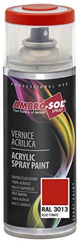 Ambro-Sol V4003013 Smalto Acrilico Multiuso, Vernice Brillante per Interni ed Esterni, Adatto per Qualsiasi Tipo di Materiale, Bomboletta Spray in Banda Stagnata Riciclabile 400 ml, Rosso Pomodoro