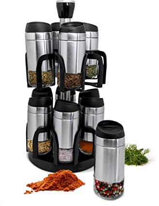 NERTHUS FIH 529 Especiero carrusel Giratorio de 12 frascos de Acero Inoxidable, Cristal