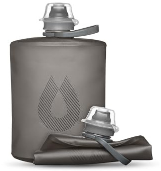 Hydrapak Stow (500ml, 17oz) - Collapsible Water Bottle - Ultralight & Packable Travel Bottle, Flexible Ski, Hike, Bike or Climb Squeeze Flask - Mammoth Grey