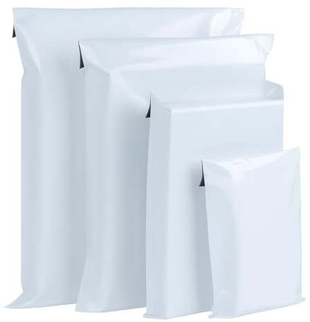100 Pièces Emballage Colis Vinted, 4 Tailles Enveloppe Plastique Expedition, Auto-Adhésive Pochette Envoie Colis Vinted, Sac Colis Vêtements/Chaussures, Sac Postal Imperméable Blanc