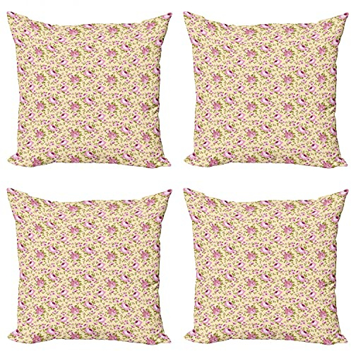 ABAKUHAUS Pivoine Lot de Housses de Coussin en 4 pièces, Hortensias sur Les Branches, Impression Numérique Recto-Verso Moderne, 45 cm x 45 cm, Vert Olive Rose pâle