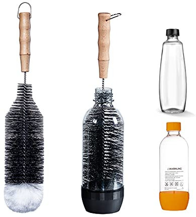 LiangMai Goupillon compatible avec les bouteilles SodaStream de 1 l, Crystal PET et Duo, bouteille KST et bouteille en verre de 1 l, comme brosse à verres, nettoyant de bouteilles avec tête en laine