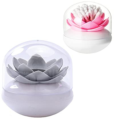 Chemlliy 2 Pack Cotton Swab Organizer Lotus Flower Designed Cotton Bud Holder Q-Tips Toothpicks Storage Box Holder