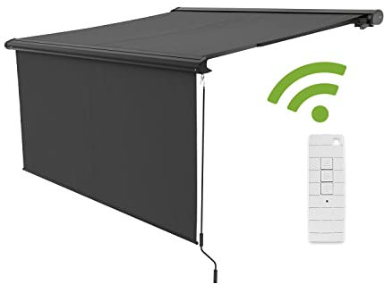 empasa Elektrische Vollkassettenmarkise 'Premium' Kassettenmarkise Gelenkarmmarkise Markise Sonnenschutz mit manuell ausfahrbarem Volant, komplett vormontiert, viele Farben und Größen wählbar