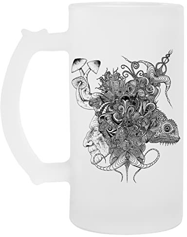 Psilocybinaturearthell Psychedelisch Tinte Illustration Glas Bier Becher Tasse Glass Beer Mug Cup